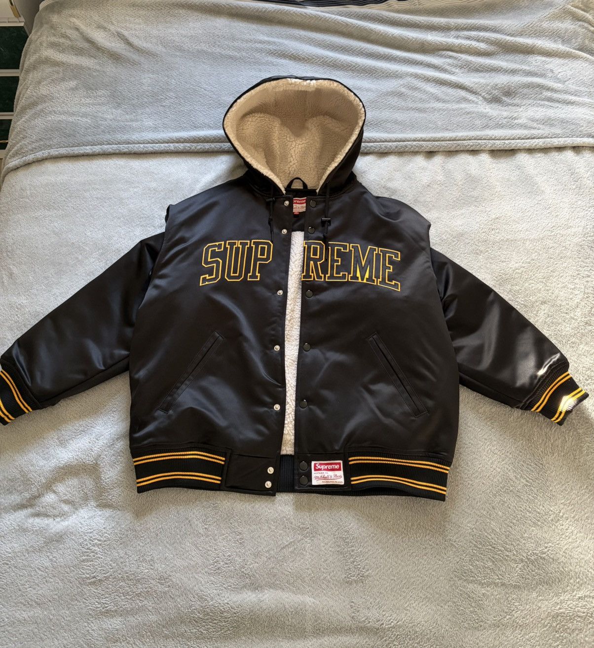 Mitchell & Ness × Supreme Supreme Mitchell & Ness Lined Hooded Satin Varsity Jacket Size US M / EU 48-50 / 2 - 1 Thumbnail