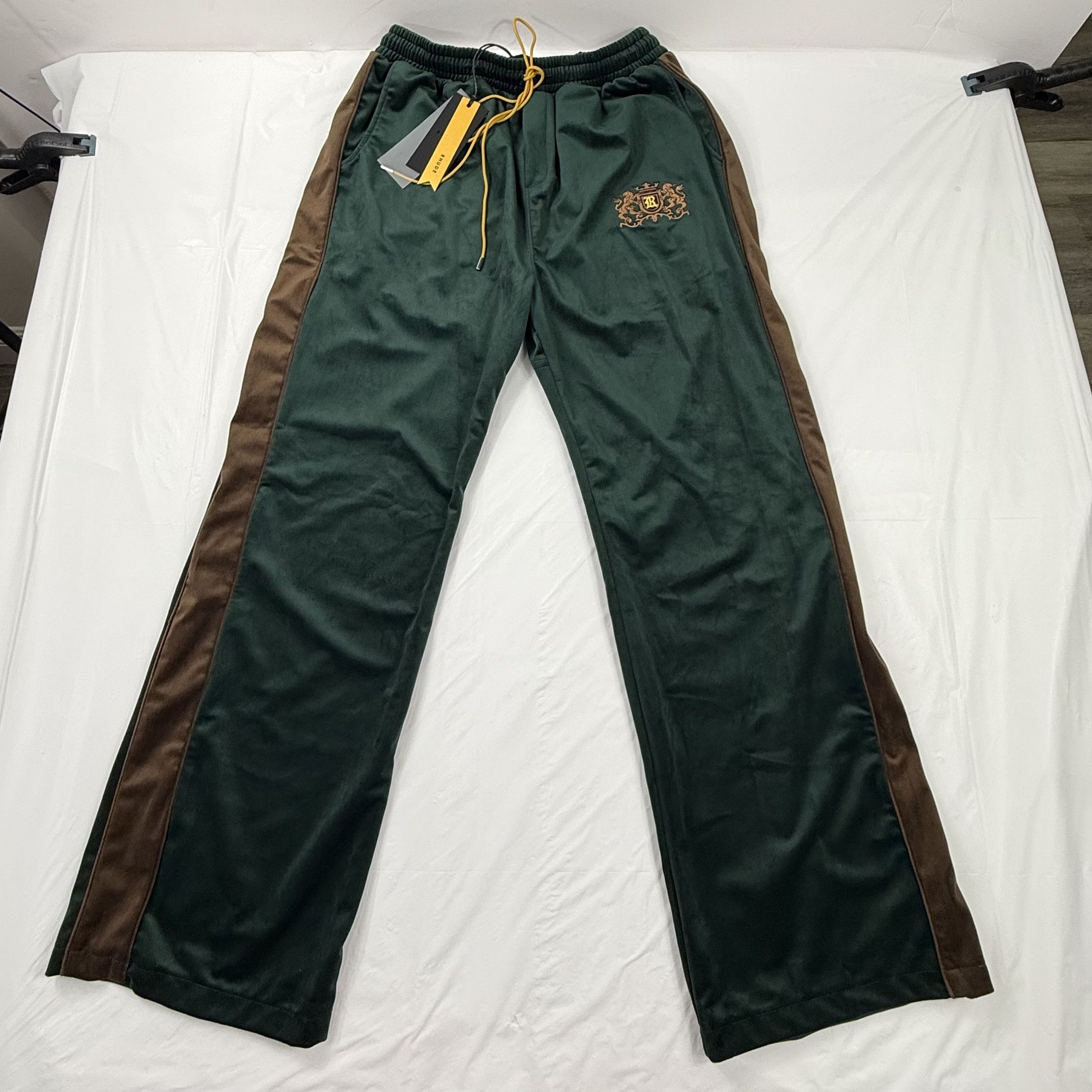 Rhude Rhude Crest Velour Track Pants Green Brown Side Stripe XXL Size US 36 / EU 52 - 1 Thumbnail