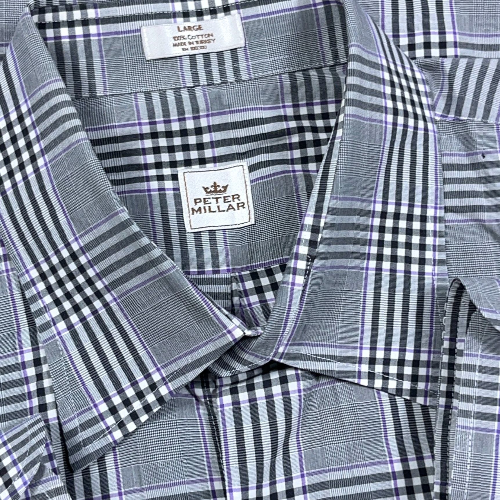 Peter Millar Peter Millar Shirt Men Large Black Plaid Button-Up Glen Dress Poplin Size 42R - 4 Thumbnail