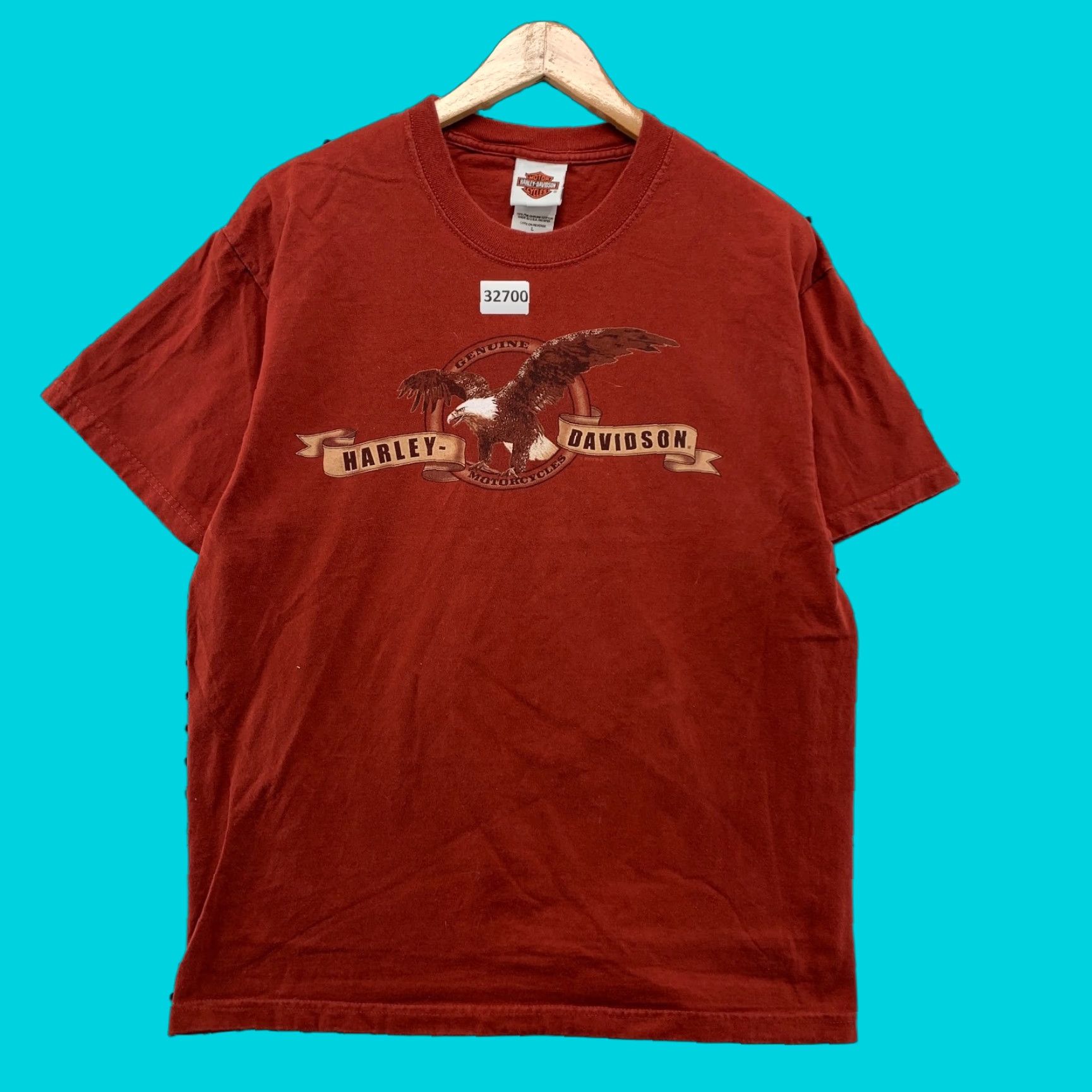 Harley Davidson VINTAGE Harley-Davidson Motorcycle T-Shirt Mens Large Orange Eagle Spell Out 21x27.5 Retro 90s Size US L / EU 52-54 / 3 - 1 Thumbnail
