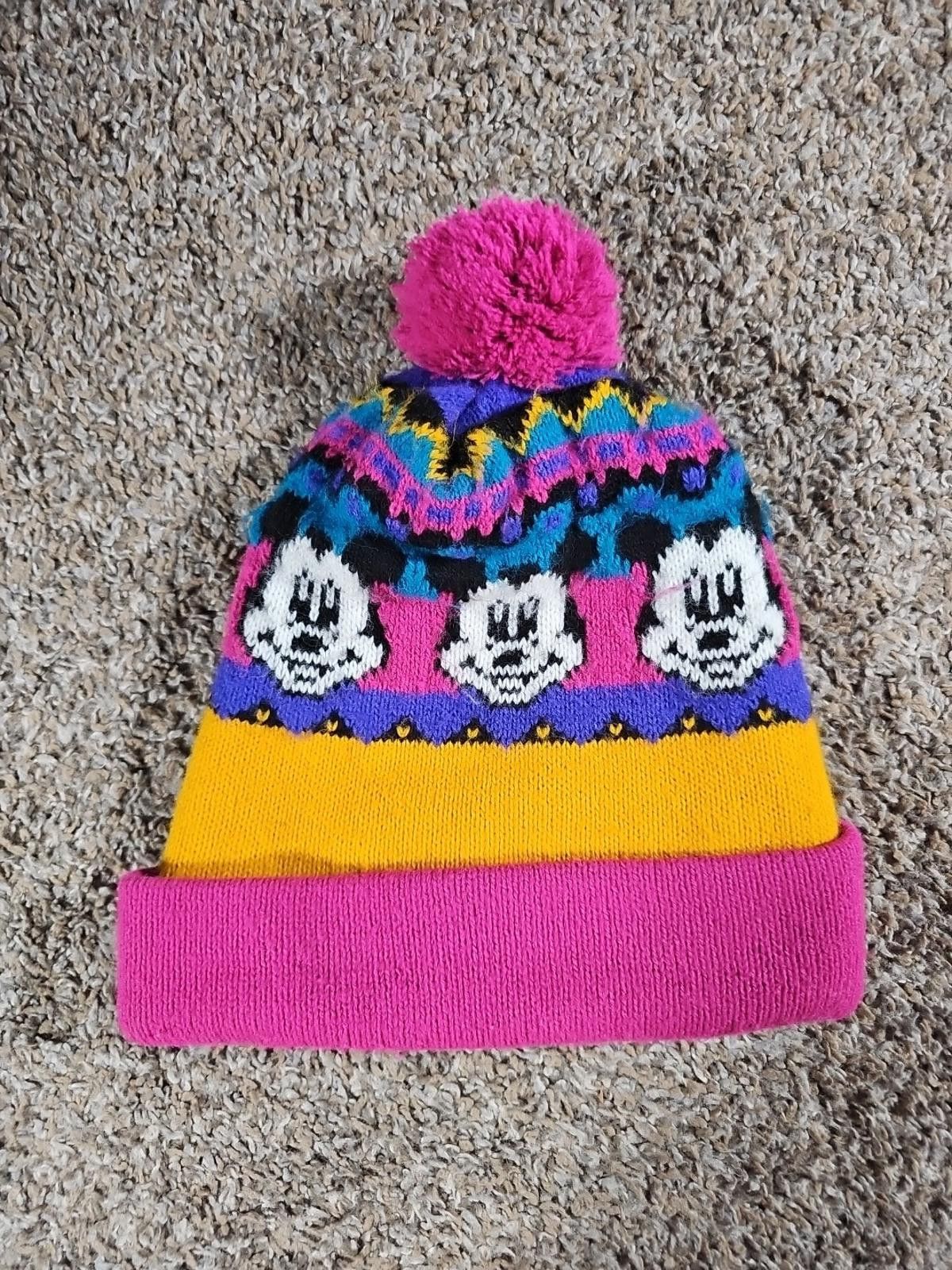 Disney Vintage Disney Mickey Mouse Beanie Knit Cap Pom AQVILA USA Size ONE SIZE - 2 Thumbnail