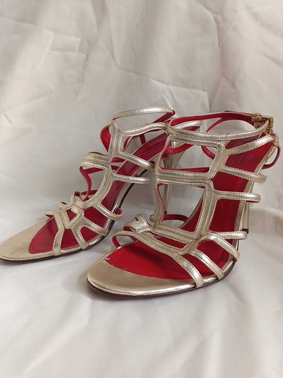 Paciotti Cesare Paciotti Gold Red Leather Heels Sandals EU 41 Size US 11 / IT 41 - 3 Thumbnail