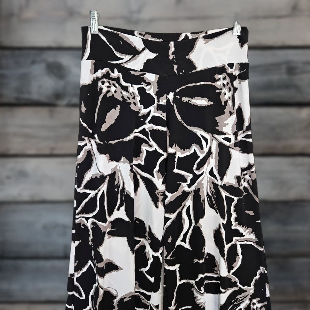 Vintage Clara Sun Woo Womens Wide Leg Pants Large Black Pull On Mid Rise Flat Front Floral Pattern Size 36" / US 14 / IT 50 - 1 Thumbnail