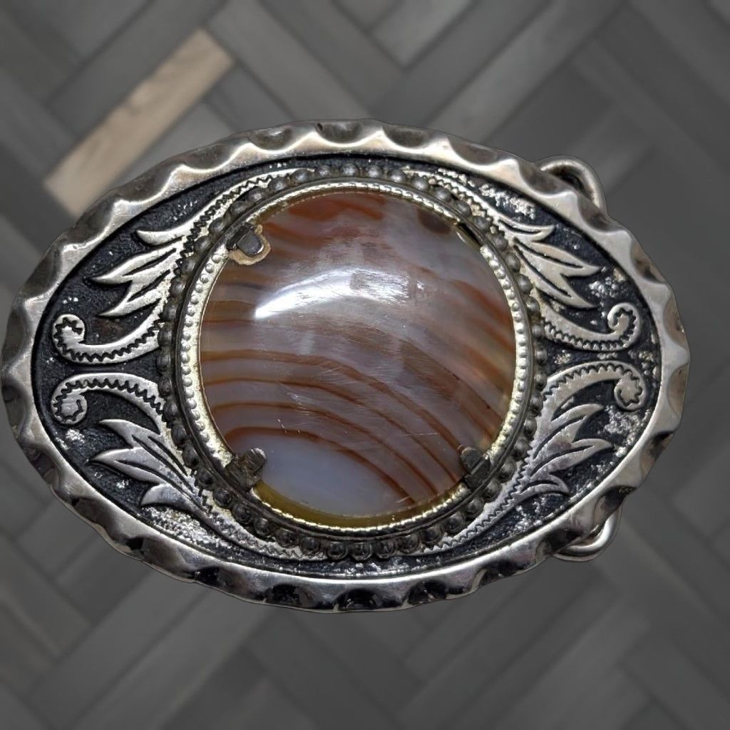 Vintage VINTAGE AGATE belt buckle Men Belt Buckle Western Cowboy Orange 70s pattern Mens Size ONE SIZE - 1 Thumbnail