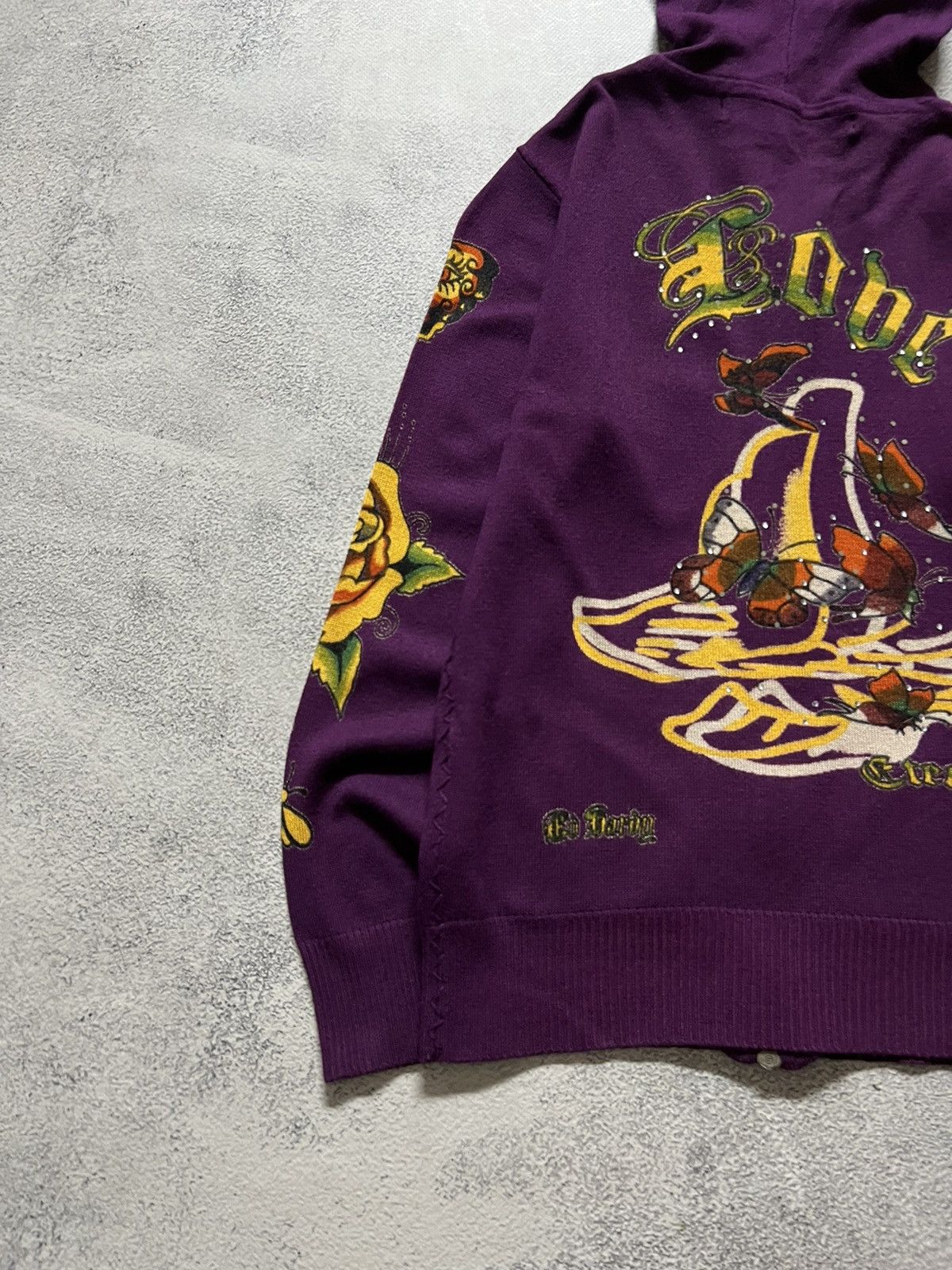 Christian Audigier × Ed Hardy × Vintage Vintage Y2k Ed Hardy Butterfly 🦋 Knit Zip Hoodie Rare 90’s Size S / US 4 / IT 40 - 9 Thumbnail
