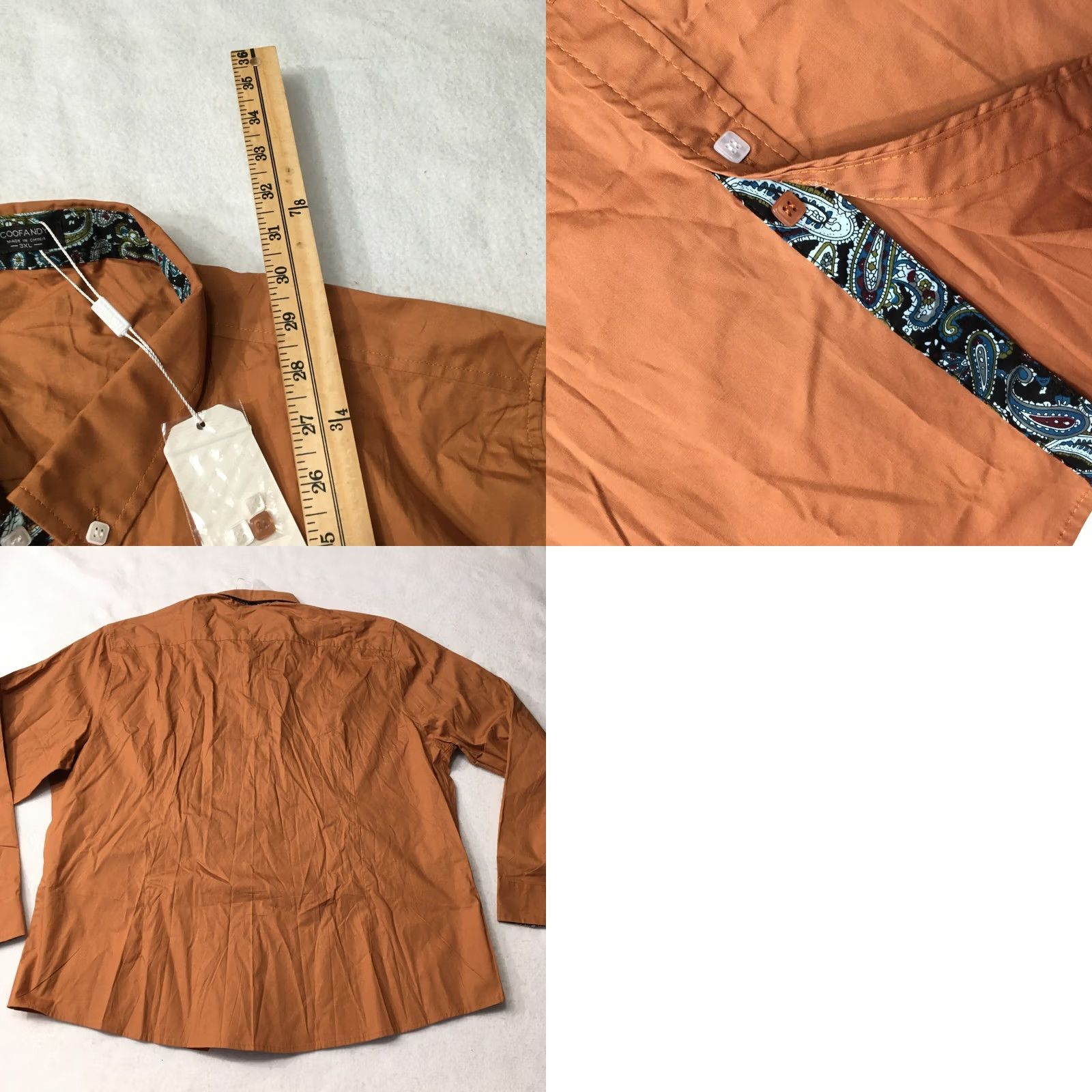 Vintage COOFANDY Men's Button-Down Dress Shirt Long Sleeve Brown 2XL NWT Designer Pockets Cotton Casual Business Mens Size 40R - 8 Thumbnail