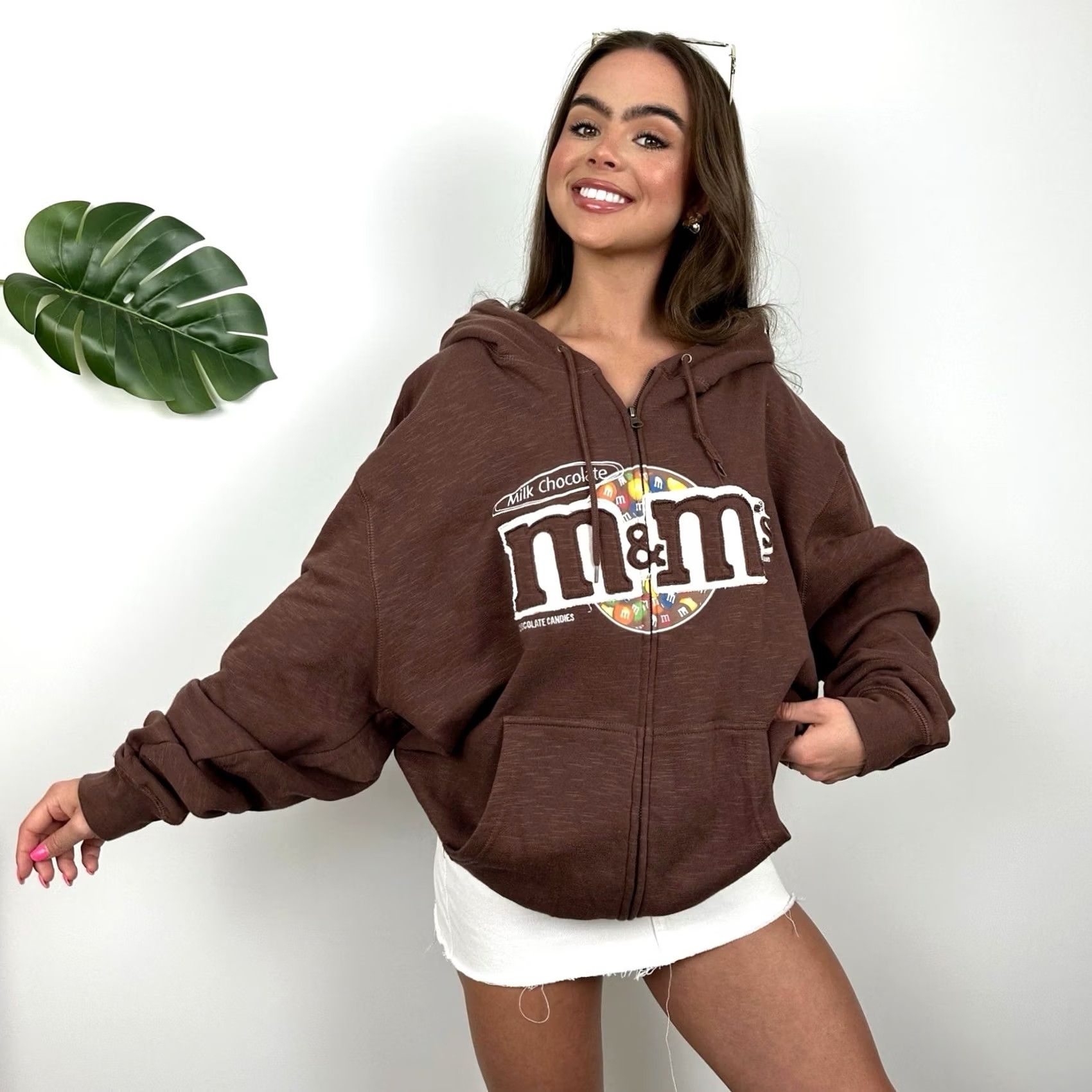 Vintage VTG M&M's Hooded Sweatshirt Unisex Adults Brown Embroidered Zip Y2K 2008 XL Hoodie Oversized Full Zip Size XL / US 12-14 / IT 48-50 - 2 Thumbnail