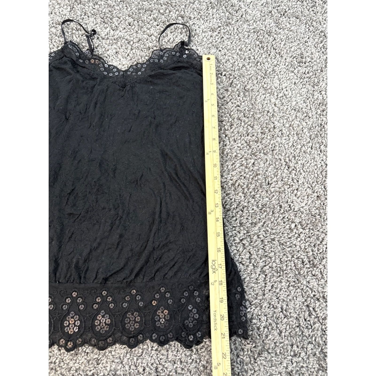 Vintage VINTAGE Weavers Camisole Top Womens Tank Lace Sequin Floral 90s Black Medium Size M / US 6-8 / IT 42-44 - 2 Thumbnail