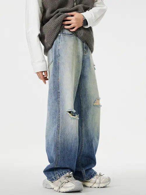 Japanese Brand American street light blue distressed vintage ripped jeans Size US 32 / EU 48 - 6 Thumbnail