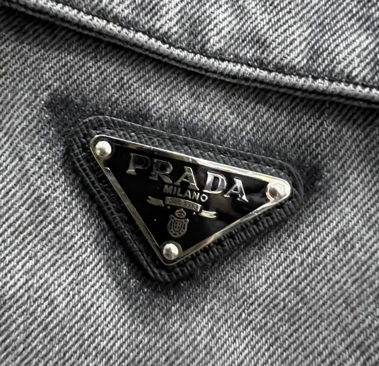 Prada Prada Grey Washed Triangle Logo Denim Shirt J41 Size US M / EU 48-50 / 2 - 4 Thumbnail