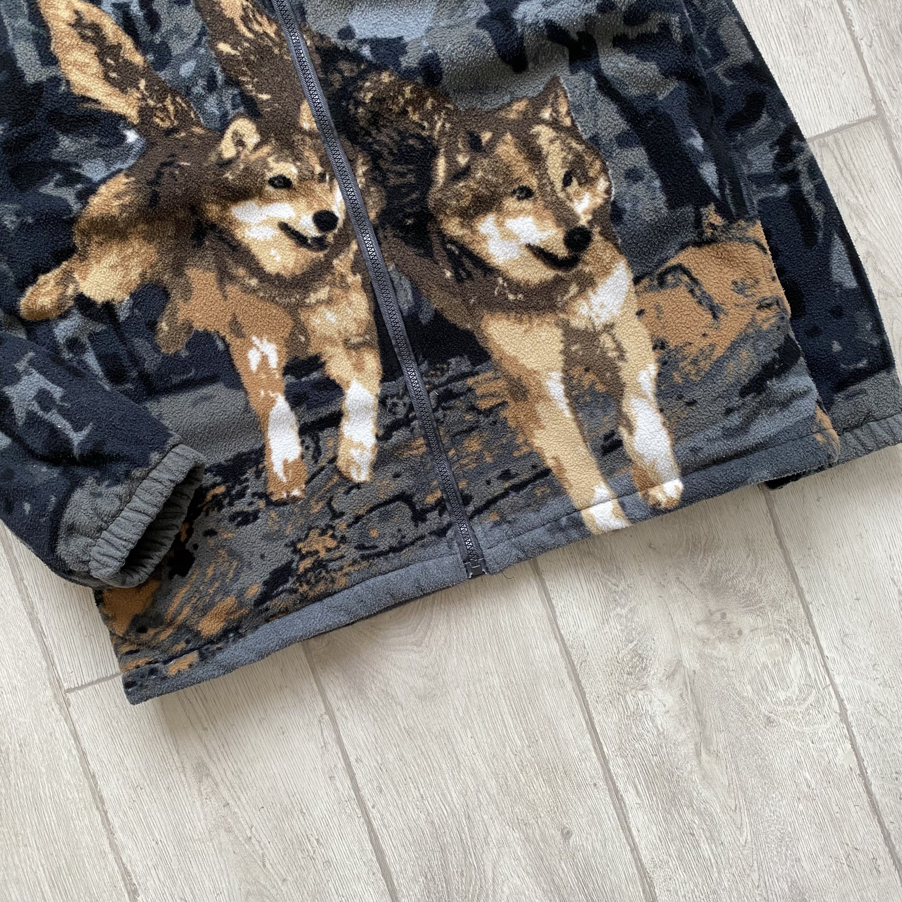 Polartec 🐺Vintage 90s Wolf Fleece Over Print Animals Sherpa Jacket Size US S / EU 44-46 / 1 - 3 Thumbnail