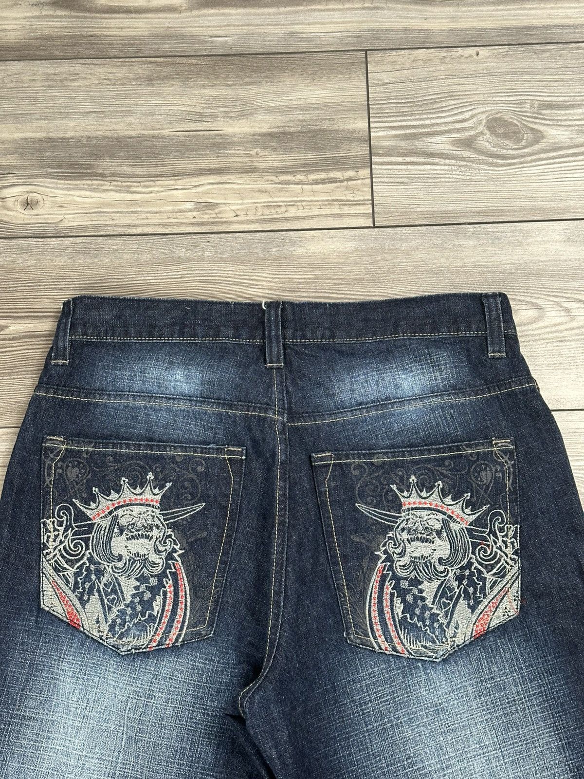 JNCO Crazy Vintage Y2K Avirex Embroidered Baggy Denim Jeans Size US 35 - 3 Thumbnail