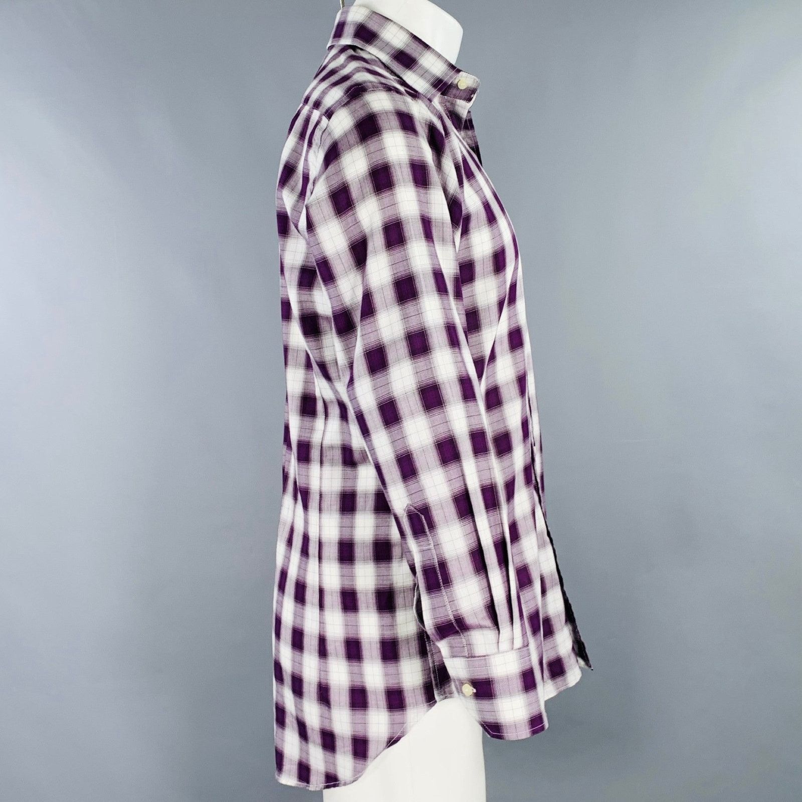 Etro Purple White Plaid Cotton Spread Collar Long Sleeve Shirt Size US M / EU 48-50 / 2 - 3 Thumbnail