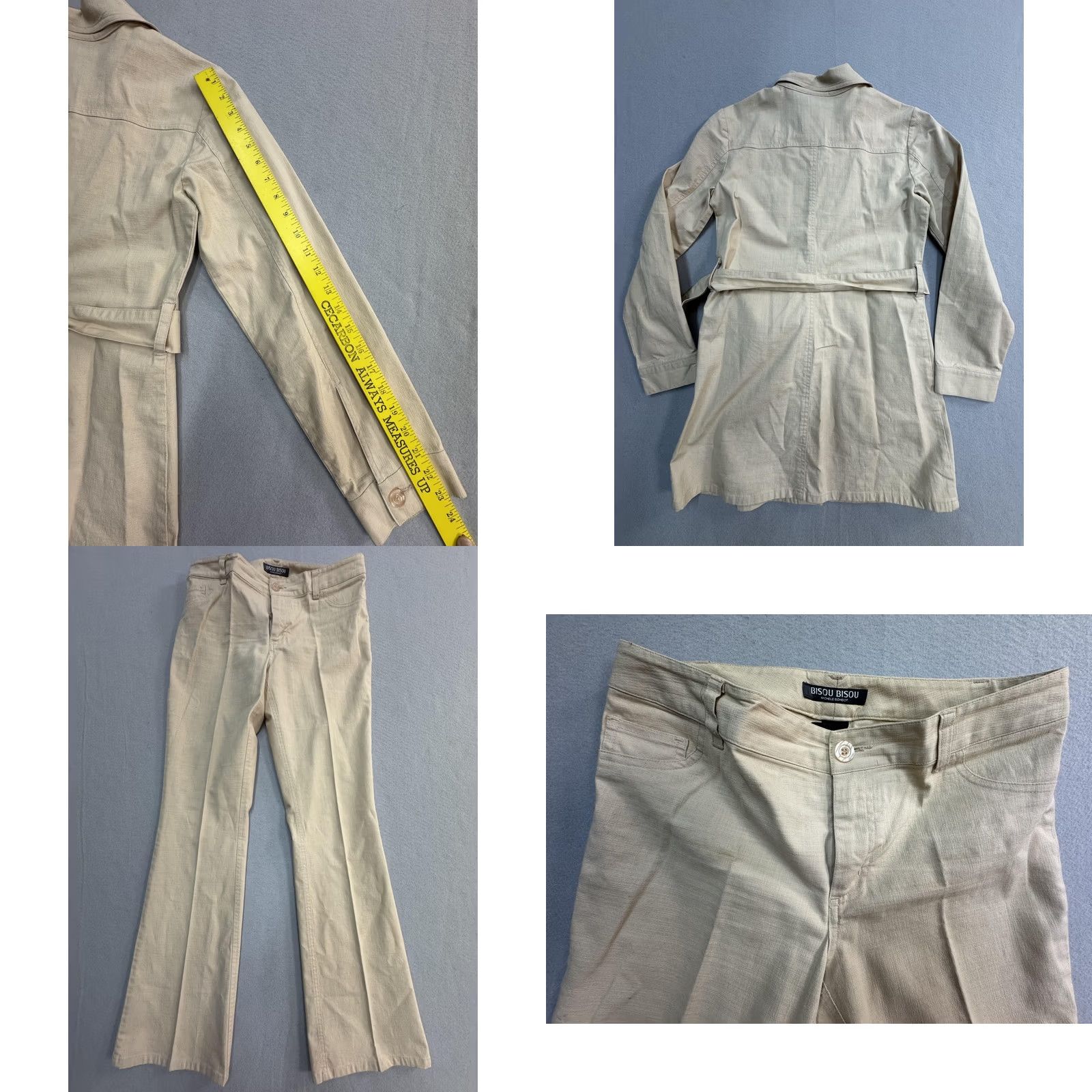 Vintage Bisou Bisou Set Womens 6 Beige Jacket Pants 2 Piece Safari Stretch Size 28" / US 6 / IT 42 - 8 Thumbnail