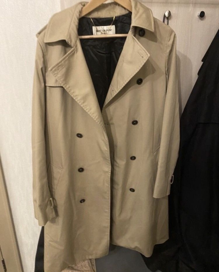 image of Saint Laurent Paris Double Breasted Officer Trench Coat in Beige, Men's (Size Small)