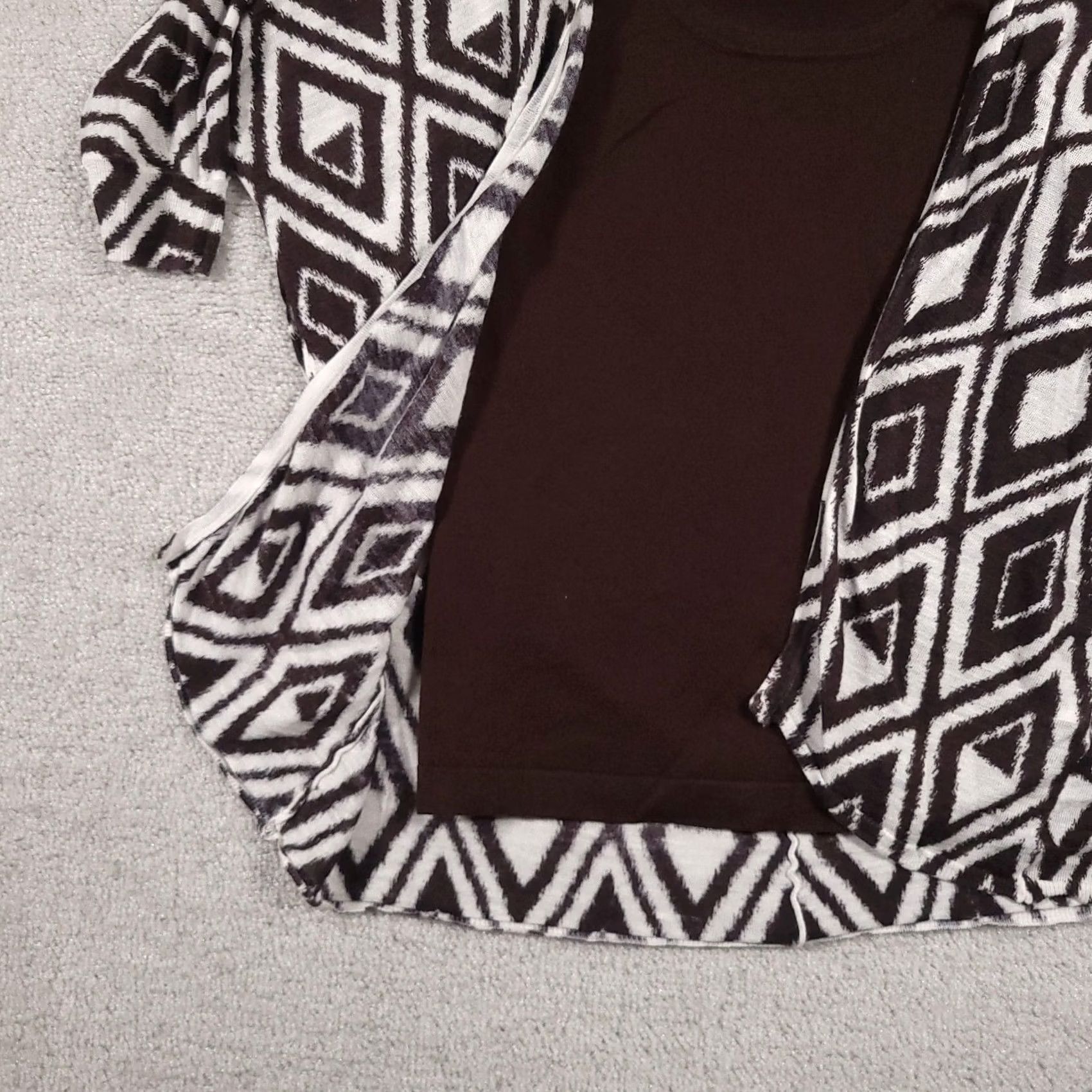 Vintage VINTAGE Chicos Cardigan Womens XS Brown Geometric Open Front Short Sleeve Layer Cropped Bohemian Lightweight Spritz Mens? Size XS / US 0-2 / IT 36-38 - 4 Thumbnail