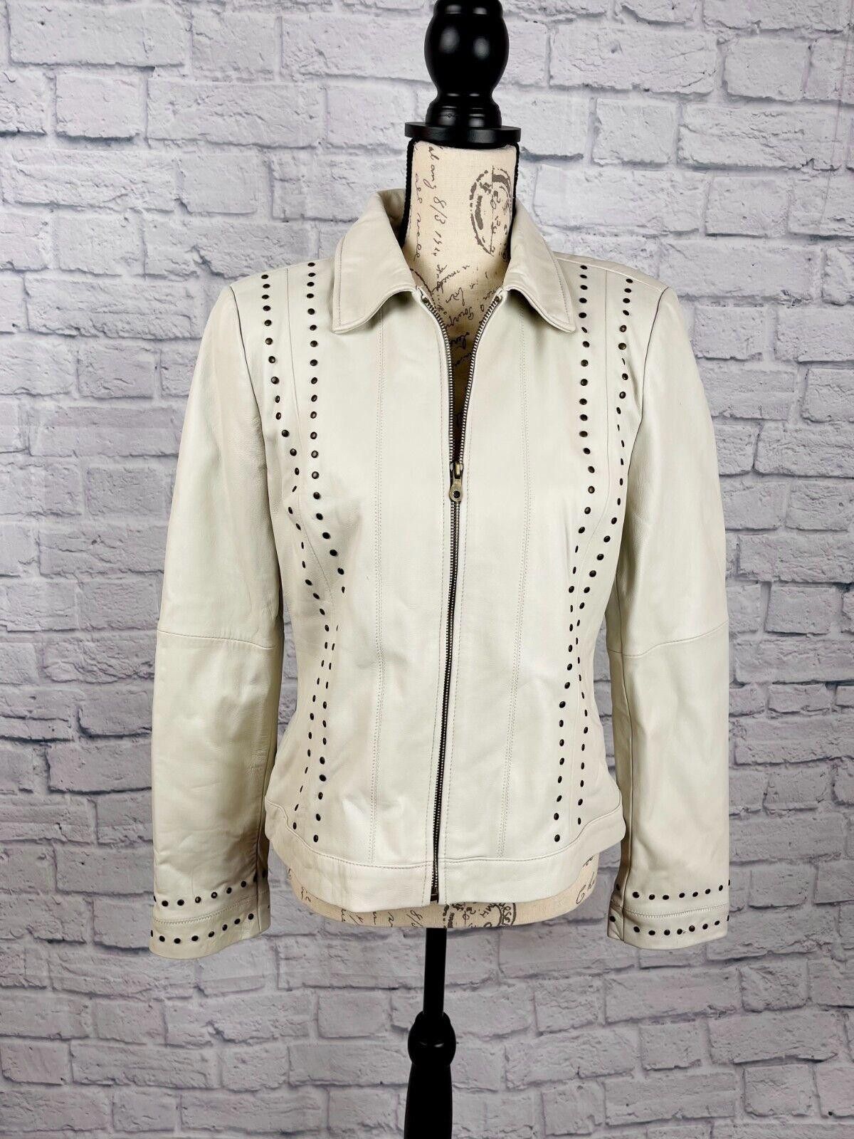 John Paul Richards White Lamb Leather Jacket Studs Cream