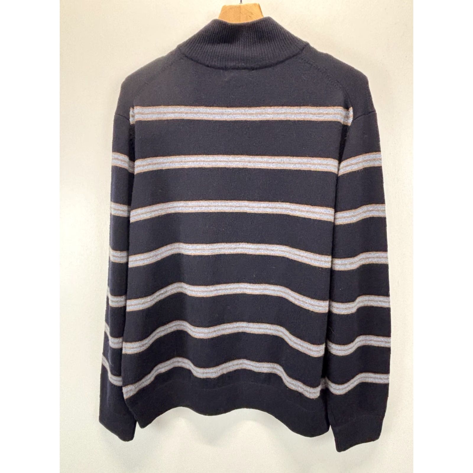Brooks Brothers VINTAGE Brooks Brothers Merino Wool Knit Sweater Mens XL Navy Striped 1/4 Zip Mock Neck Pullover Knit Classic Preppy 100% Wool Size US XL / EU 56 / 4 - 3 Thumbnail