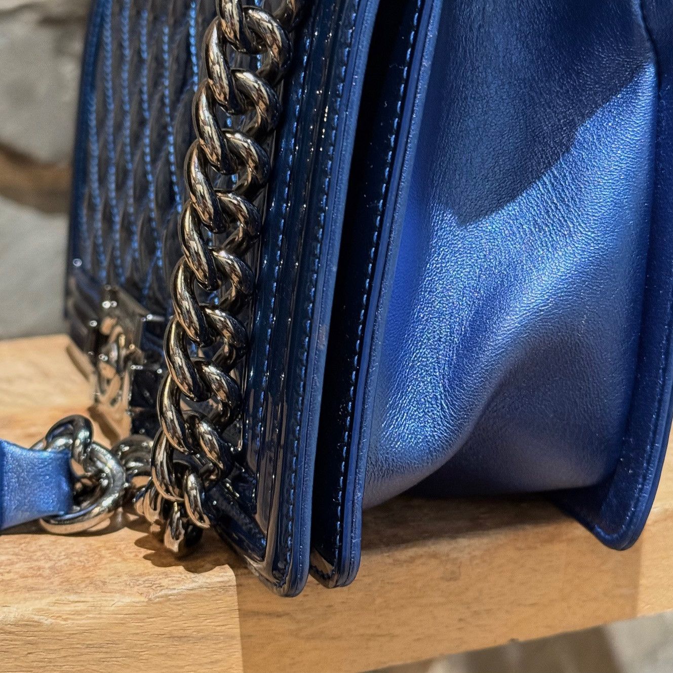 Chanel Chanel 2014 Metallic Blue Patent Old Medium Boy Bag Size ONE SIZE - 4 Thumbnail