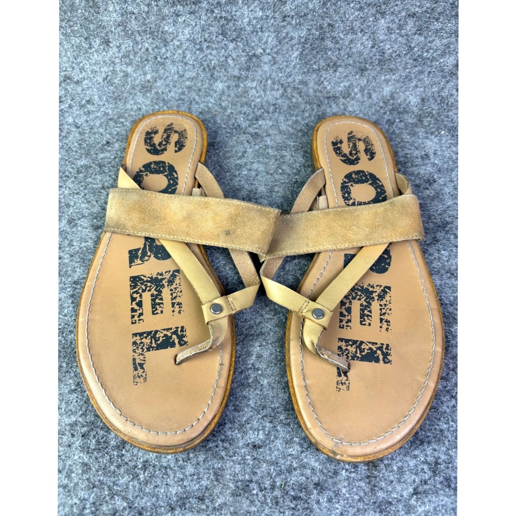 SOREL Sorel Ella Thong Sandals Womens 8.5 Tan Leather Suede Flat NL3529-246 Size US 9 / IT 39 - 2 Thumbnail