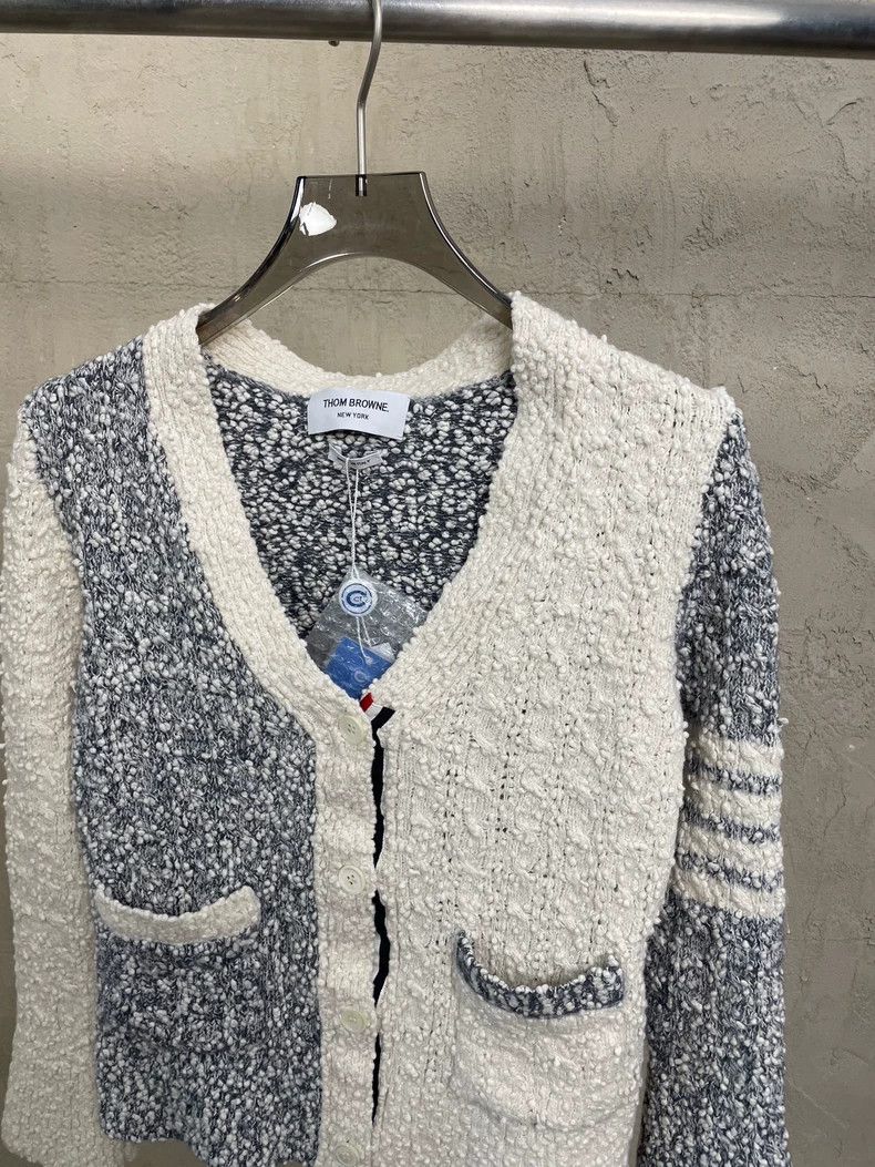 Thom Browne Thom Browne size40 Gray and white knit cardigan Size US XXS / EU 40 - 3 Thumbnail