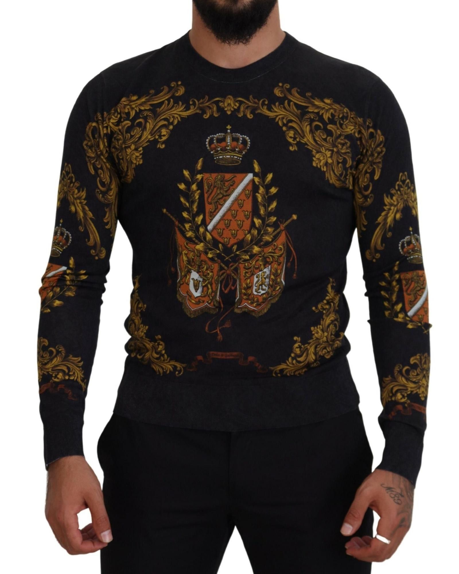 image of Dolce Gabbana Silk Baroque Motive Sweater in Grey, Men's (Size XS)