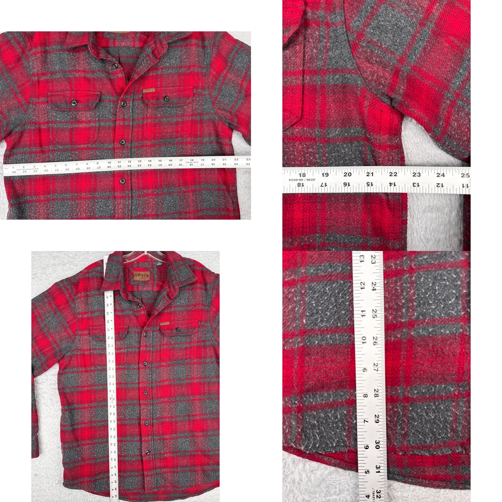 Orvis VINTAGE ORVIS Shirt Men Large Red Gray Plaid Flannel Button Up Cotton Pocket Camp READ Size US L / EU 52-54 / 3 - 8 Thumbnail