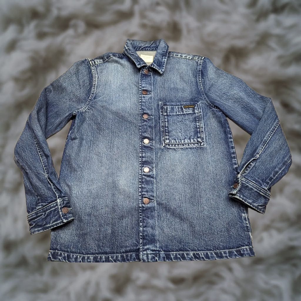Nudie Jeans Nudie Jeans Sten Unisex Denim Jacket Medium Blue Collared Pocket Buttons Jacket Biker Style (Regular) Mens Womens Boys Girls Size US 31 - 1 Thumbnail