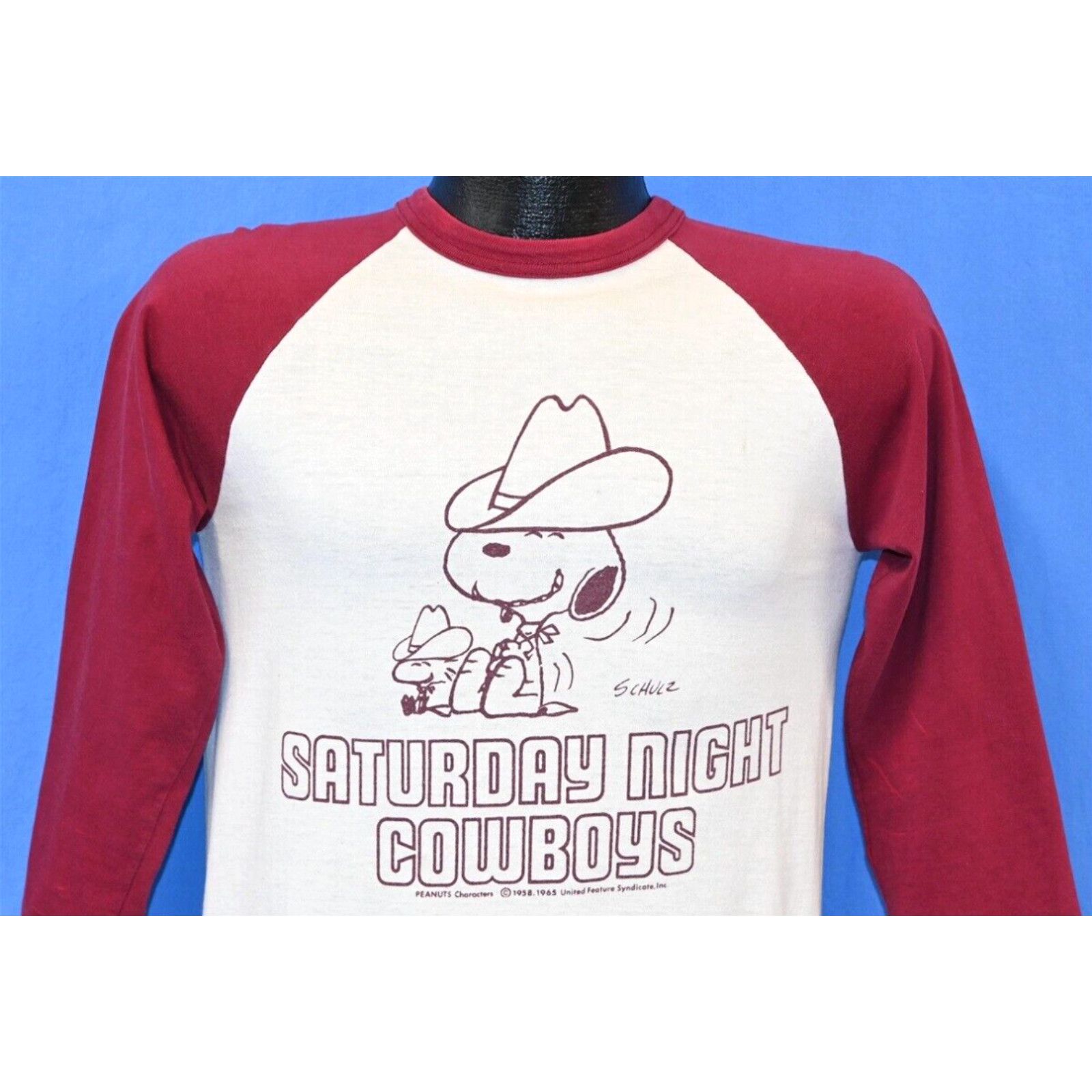 image of Vintage 80's Snoopy Saturday Night Cowboys Woodstock Cartoon T-Shirt Small S in White, Men's