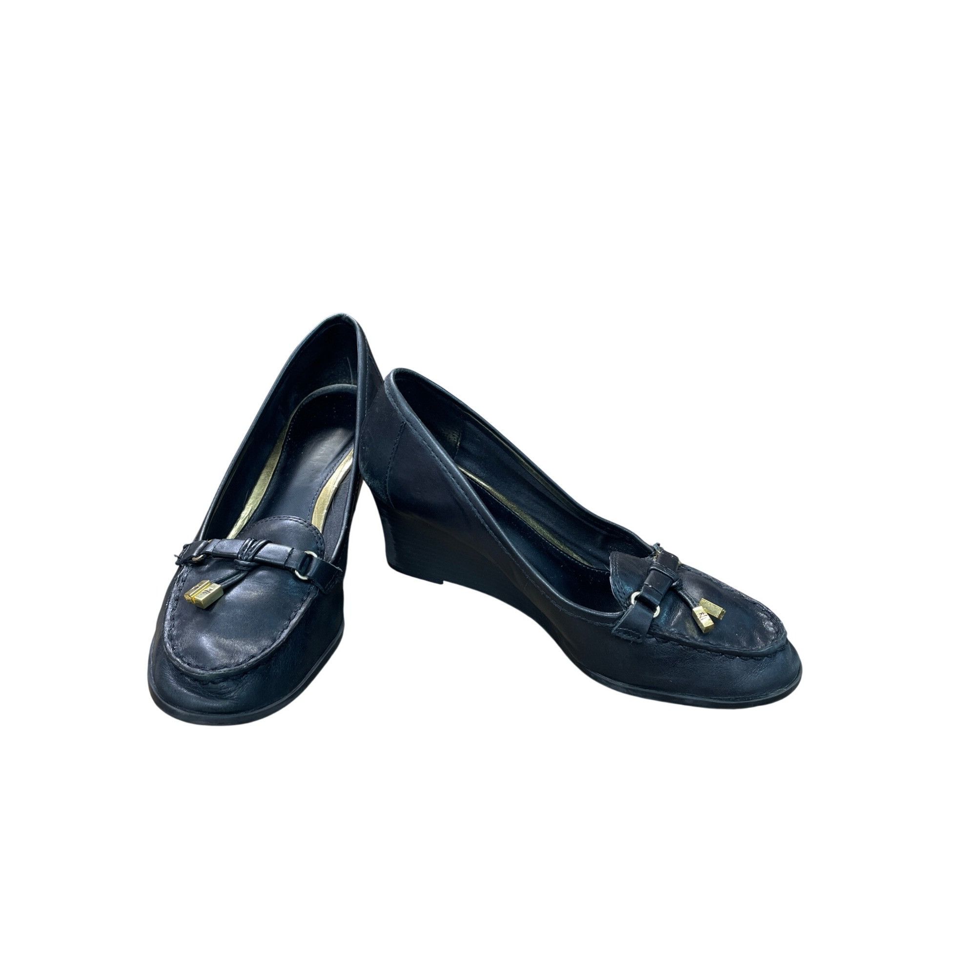 Ralph Lauren Ralph Lauren Lauren Womens Black Leather Wedge Heels Size 7. Size US 7.5 / IT 37.5 - 1 Thumbnail