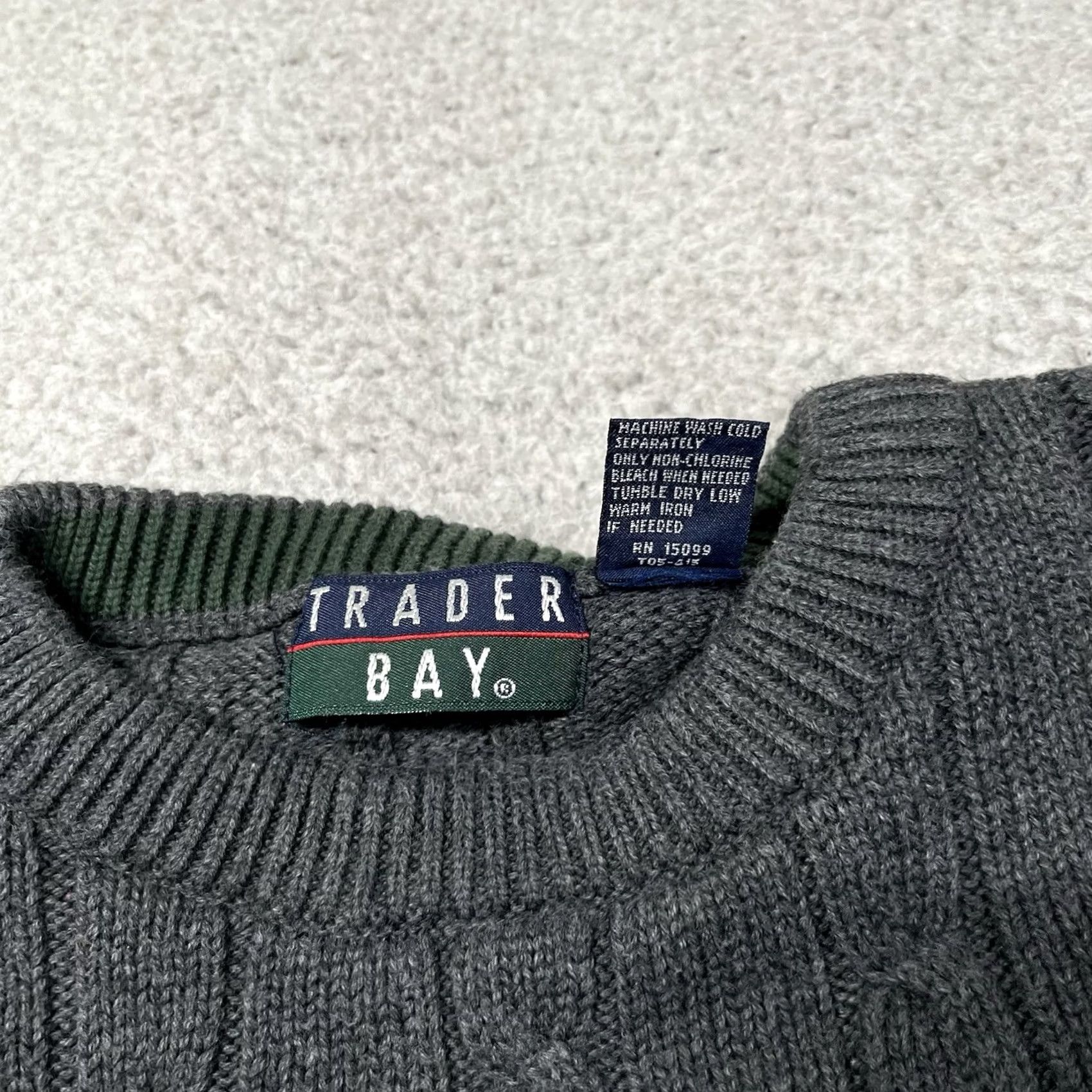 Vintage Trader Bay Sweater Men L Gray Cable-Knit Crewneck Pullover 90s Vintage Size US L / EU 52-54 / 3 - 6 Thumbnail