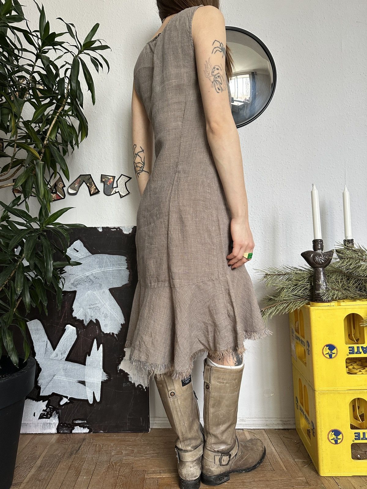 Beauty Beast × Japanese Brand Vintage Linen Cottage Ruffle Hem Dress Size XS / US 0-2 / IT 36-38 - 5 Thumbnail