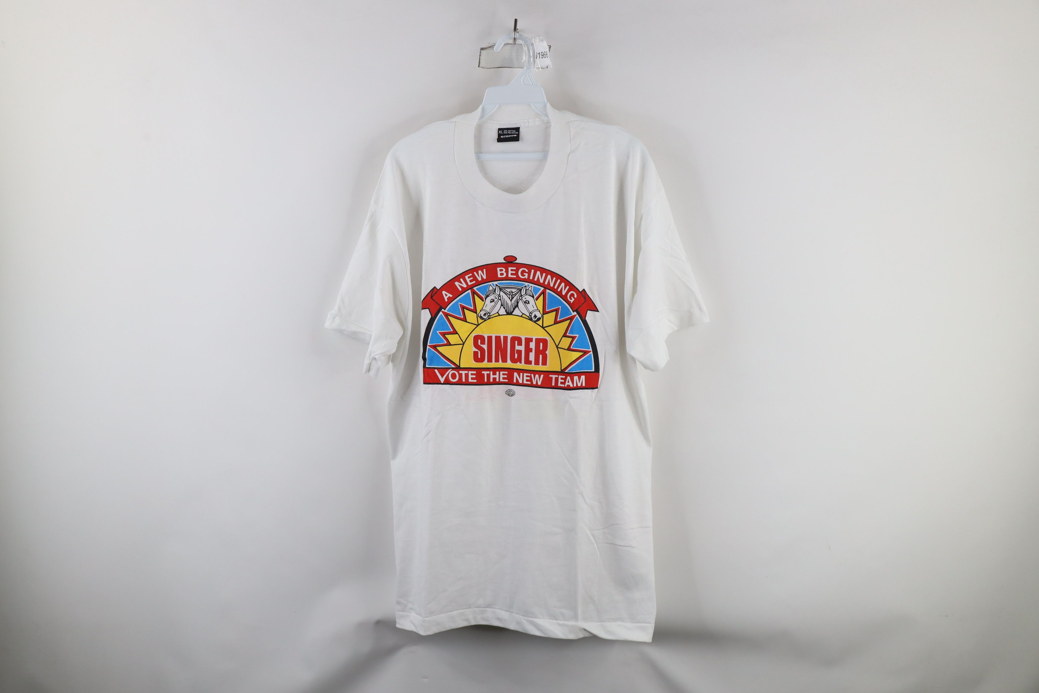 Vintage NOS Vintage 80s Union Leader Les Singer T-Shirt White USA Size US XL / EU 56 / 4 - 1 Thumbnail
