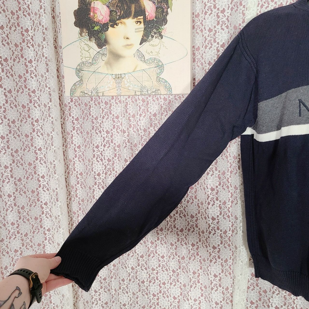 Nautica vintage 90s Nautica navy knit stripped logo sweater size xl Size US XL / EU 56 / 4 - 7 Thumbnail