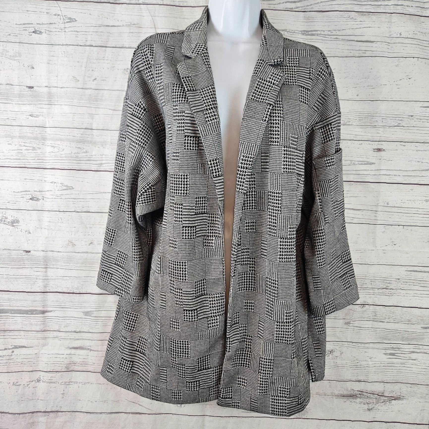Vintage Lysse Jacket Women's Open Front Black White Houndstooth Large L Size L / US 10 / IT 46 - 2 Thumbnail