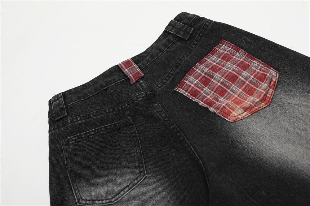 Japanese Brand × Jean Men's loose trendy plaid patch embroidery washed jeans y2k Size US 32 / EU 48 - 6 Thumbnail