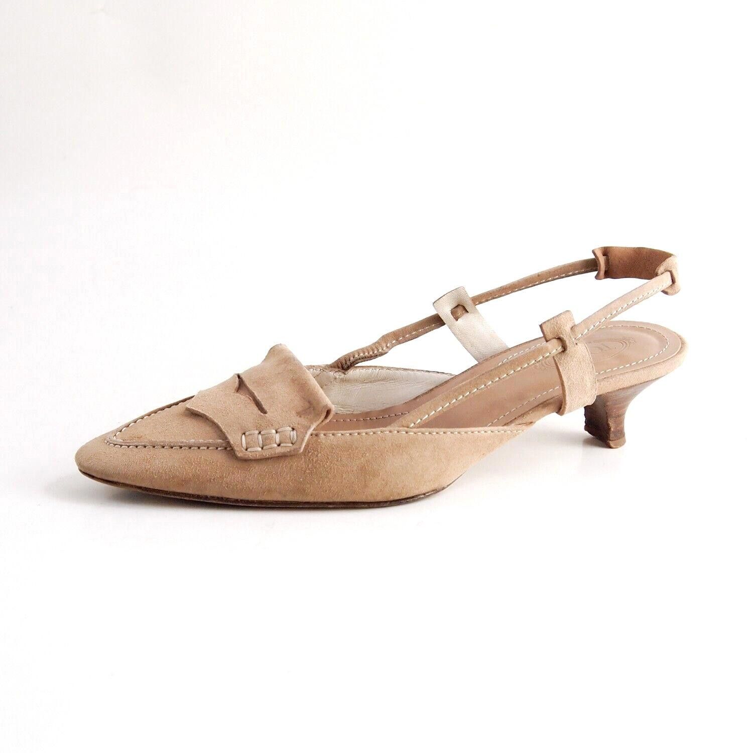 Tod's TODs Slingback Sandal Pointy Toe Mid Heel Tan US 7.5 EU 37.5 Size US 7.5 / IT 37.5 - 1 Thumbnail