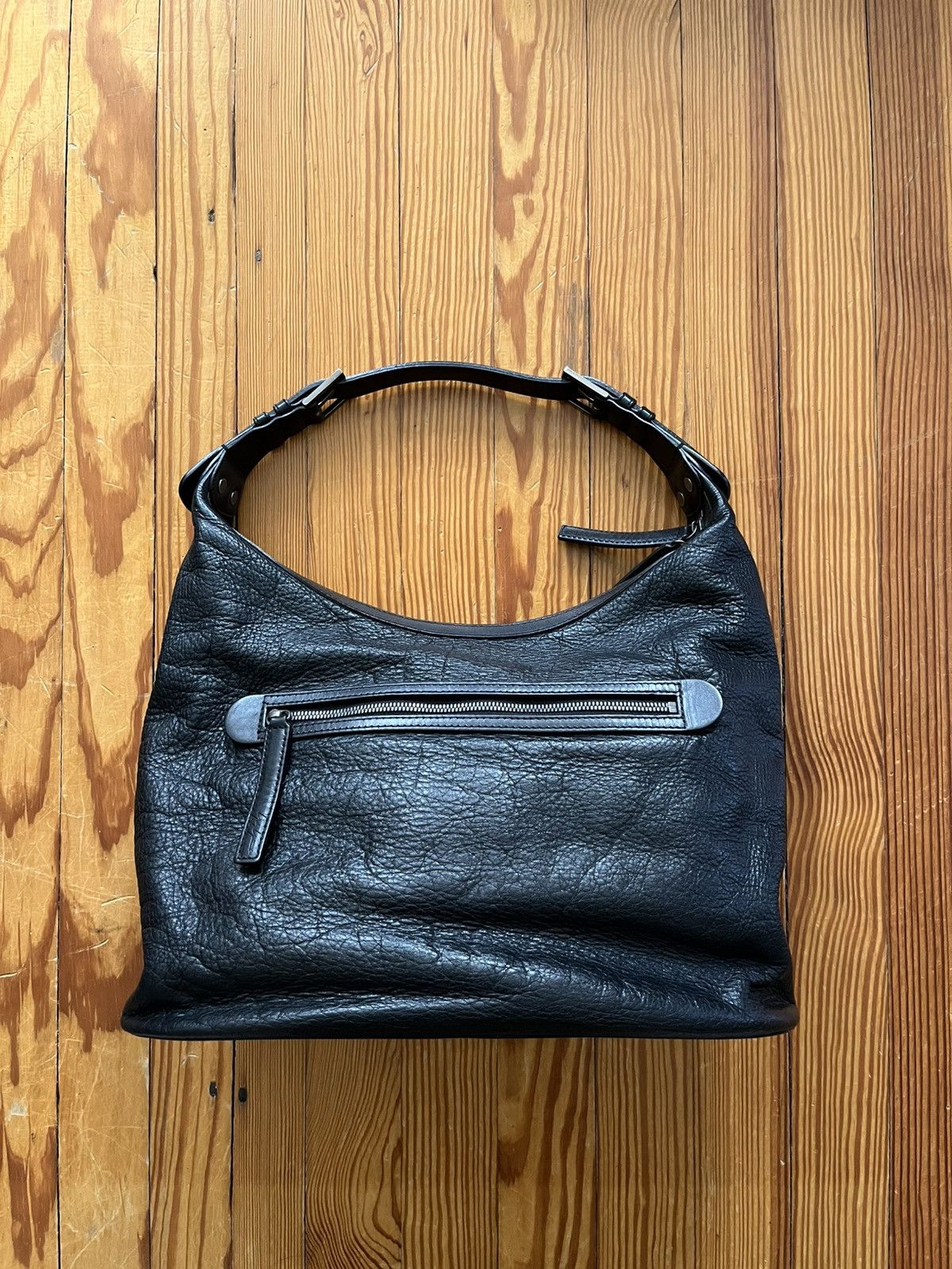 Yohji Yamamoto Yohji Yammamoto Discord Hobo Bag Pebbled Leather Black Size ONE SIZE - 1 Thumbnail