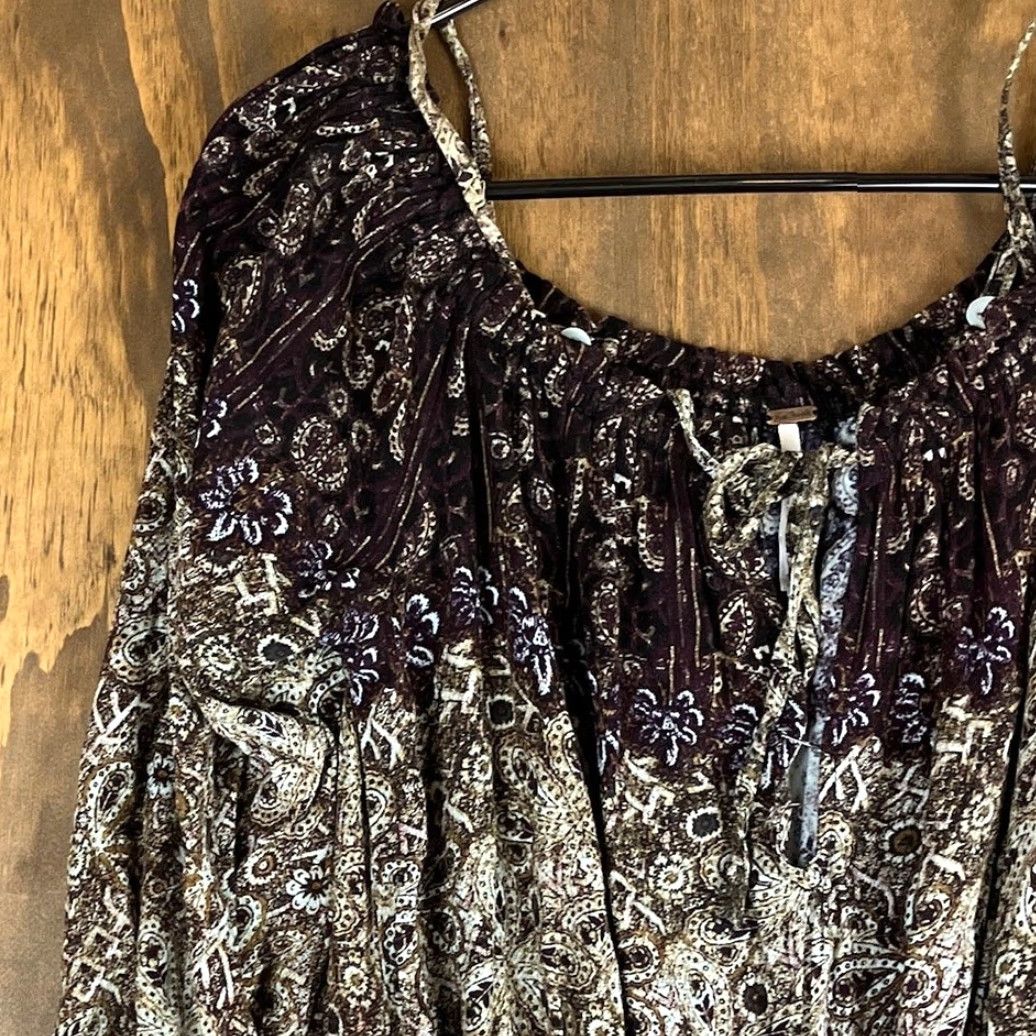 Free People Free People Romper Womens Brown So Divine Smocked Paisley 100% Rayon M Size 32" / US 10 / IT 46 - 5 Thumbnail