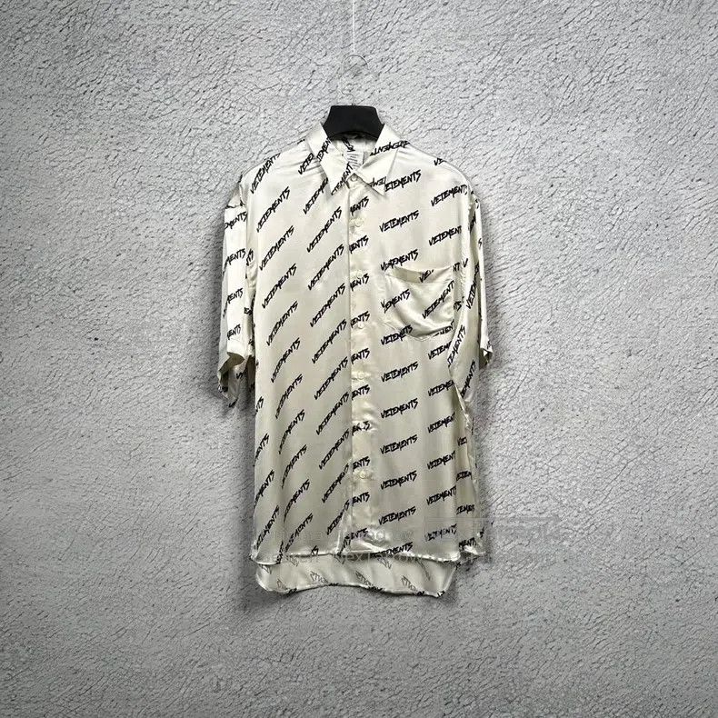 Vetements Beige Silk Bulletproof Logo Short-Sleeve Shirt