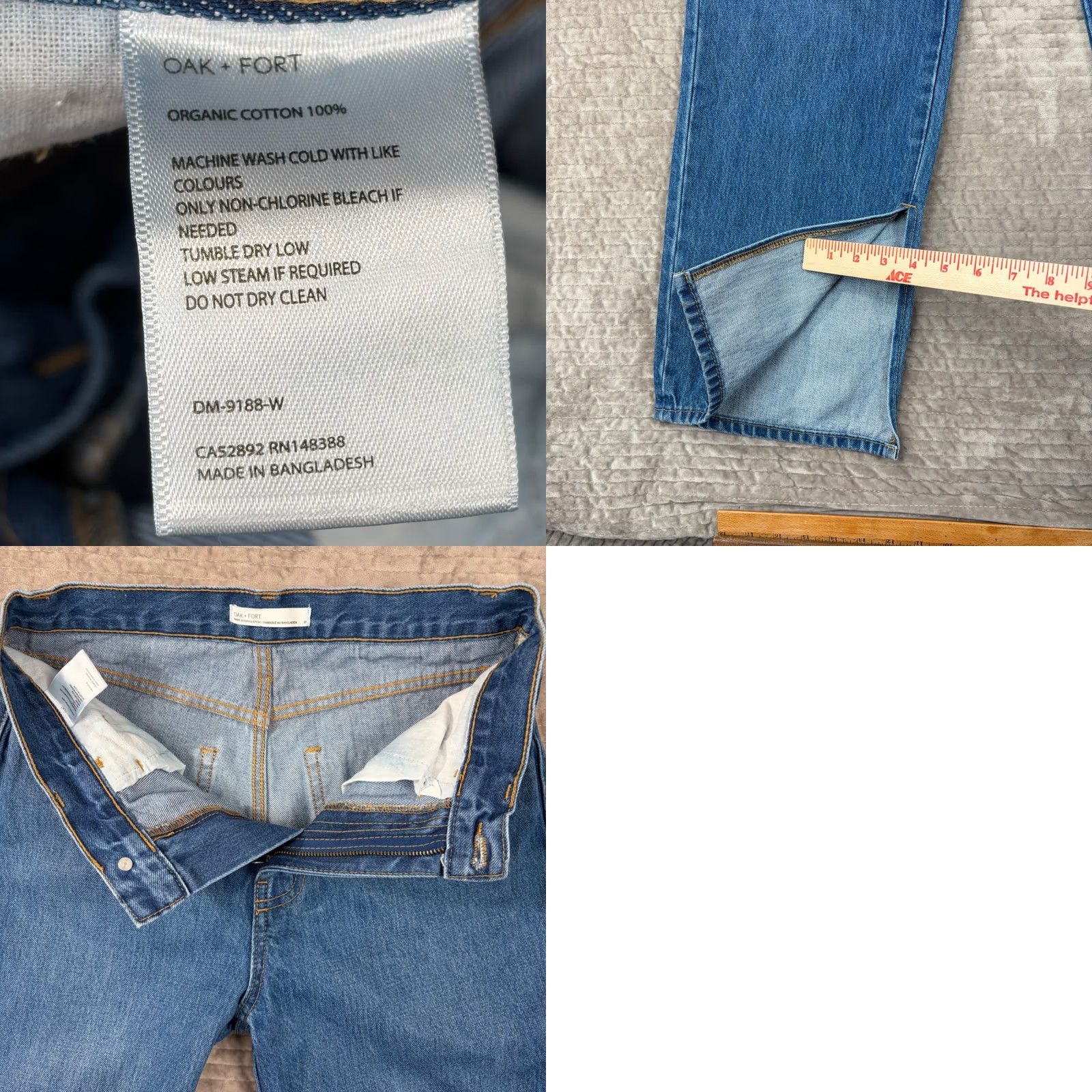 Oak + Fort Oak + Fort Jeans Wide-Leg High Waisted 27 Blue Slit 29in Inseam 100% Cotton Denim Women Size 27" / US 4 / IT 40 - 8 Thumbnail