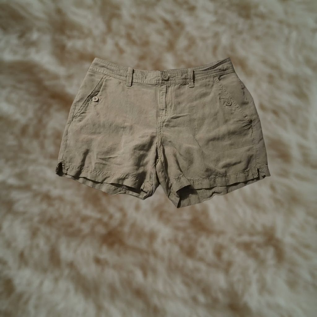 Calvin Klein Calvin Klein Chino Shorts Womens 6 Green Linen Casual Preppy with Slash Pockets Size 28" / US 6 / IT 42 - 1 Thumbnail