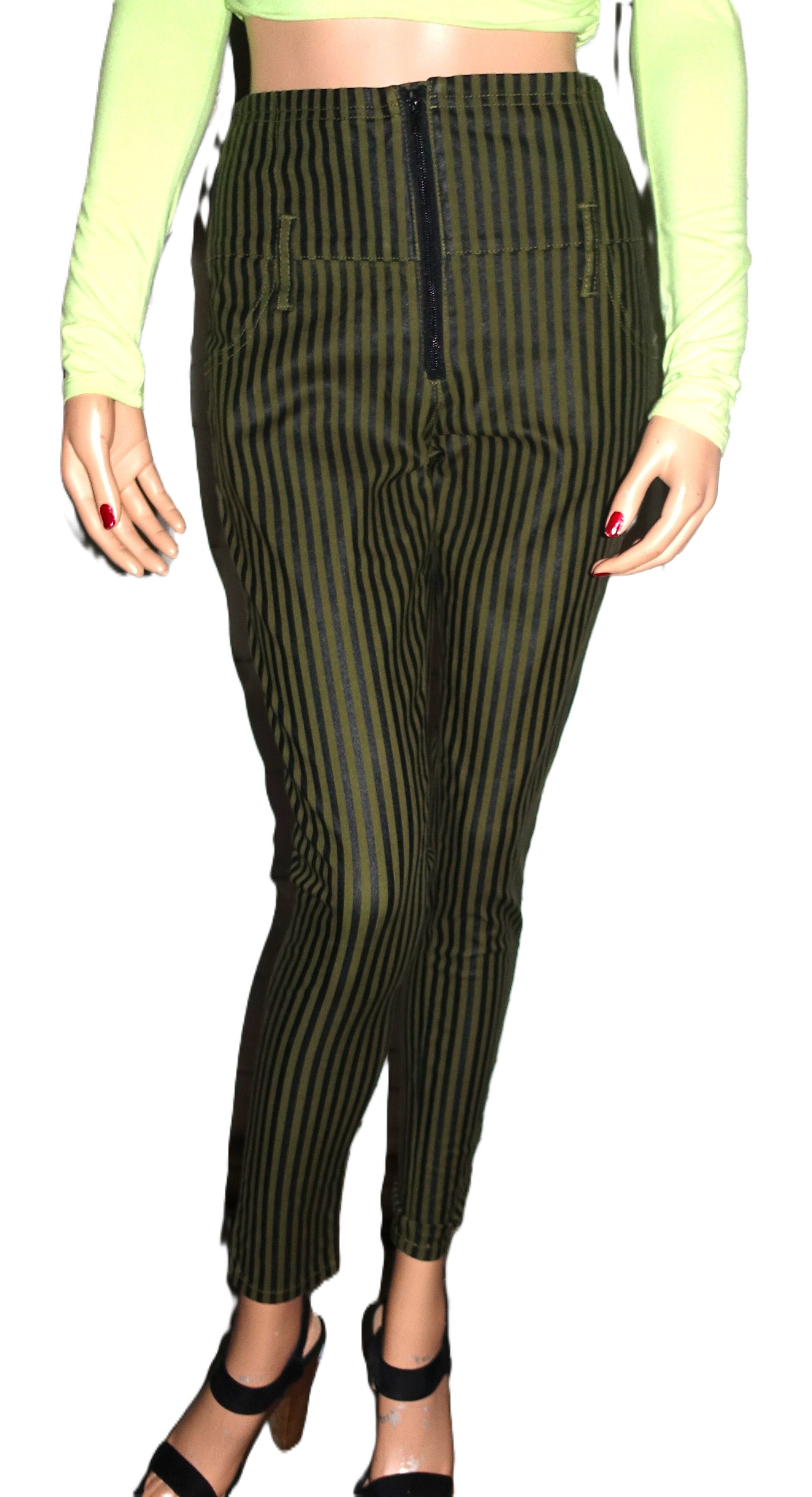 Other Spoon Jeans Green Black Striped Pants 7 Size 28" / US 6 / IT 42 - 3 Thumbnail