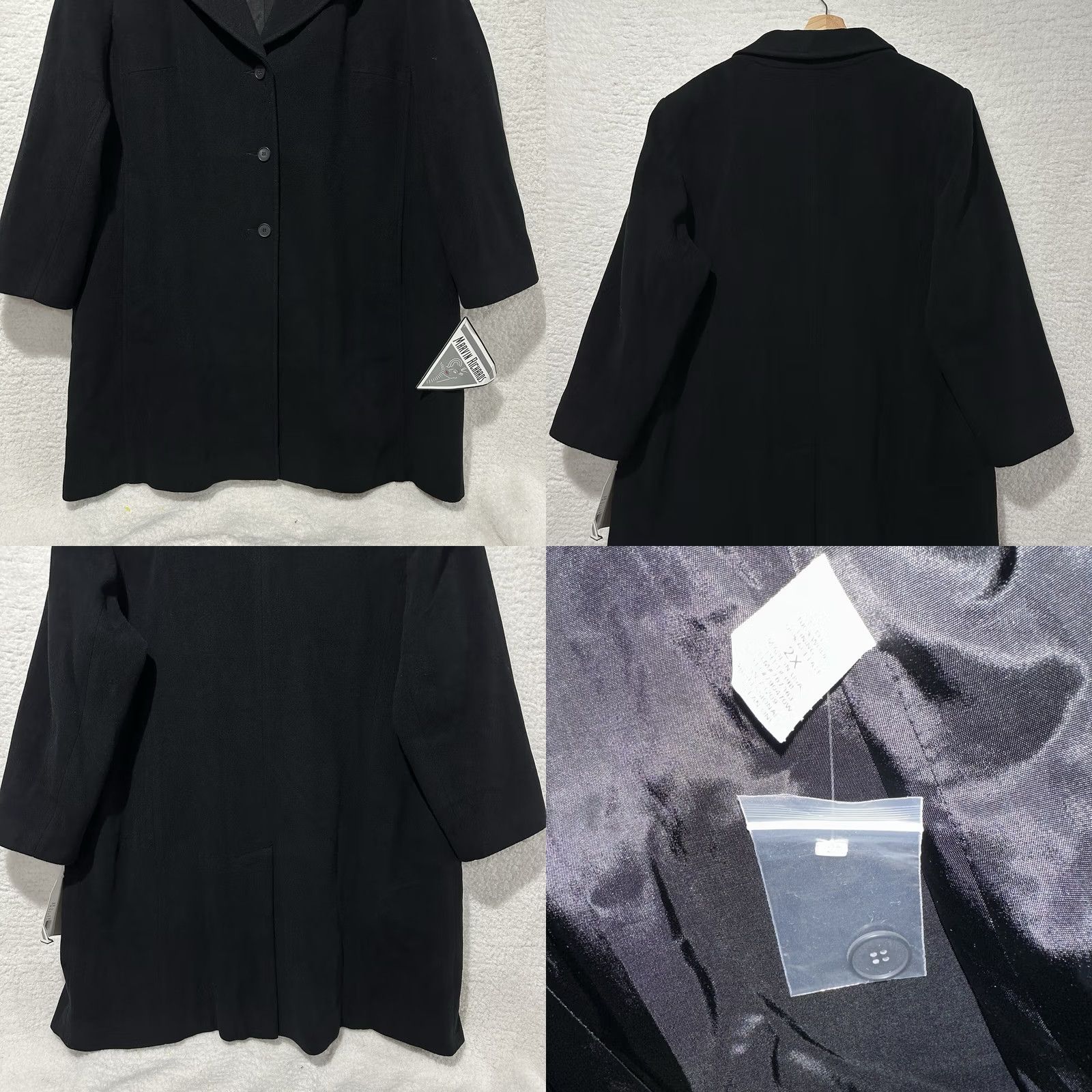 Vintage Marvin Richards Coat Women’s 2X Black 100% Wool 3 Button Front Lined Dry Clean 100% Acetate USA Made NWT Christmas City Fall Winter Size XXL / US 16-18 / IT 52-54 - 8 Thumbnail