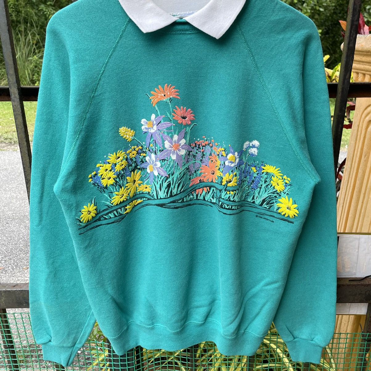 Hanes 🔥Vintage 90s Hanes Lifestyles Pop Art Flower Sweatshirts Size US M / EU 48-50 / 2 - 5 Thumbnail