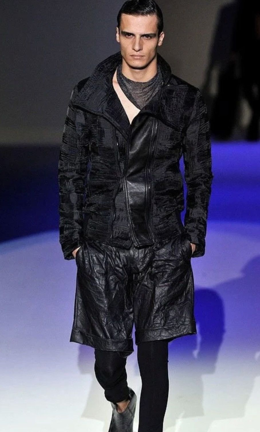 Armani × Emporio Armani × Giorgio Armani SS2011 Emporio Armani Plisse Hybrid 2-Zip Leather Jacket Size US M / EU 48-50 / 2 - 3 Thumbnail
