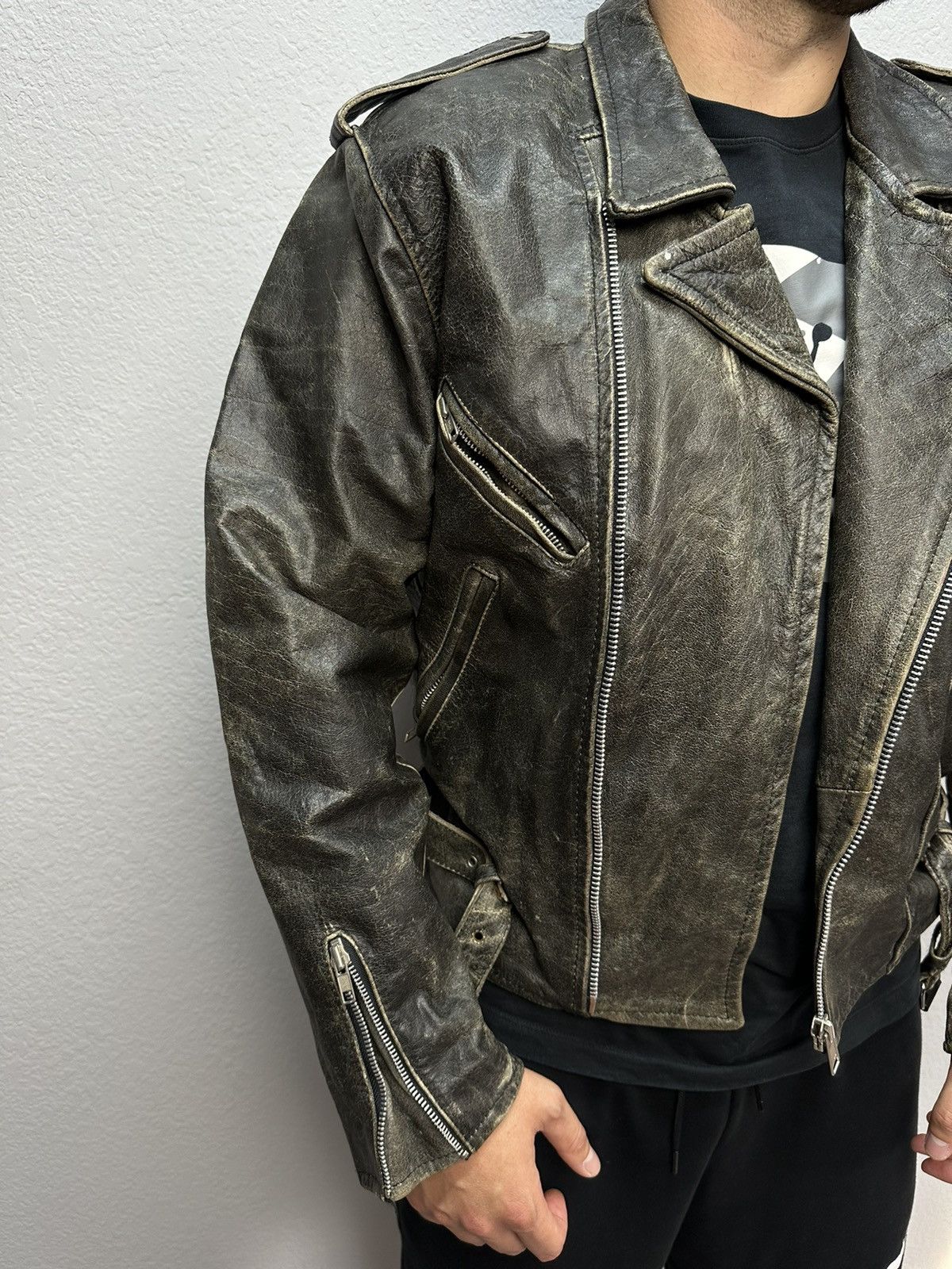 Vintage Rare🔥🔥 Leather Jacket Archival Y2K Moto Distressed Size US XL / EU 56 / 4 - 3 Thumbnail