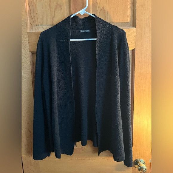 Eileen fisher open front 100% wool cardigan in black sz L