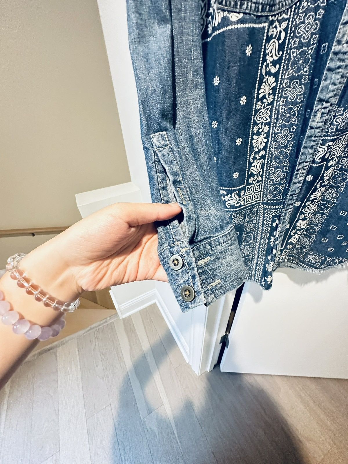 Free People blue and navy denim shirt dress with bandana print size S Size S / US 4 / IT 40 - 9 Thumbnail