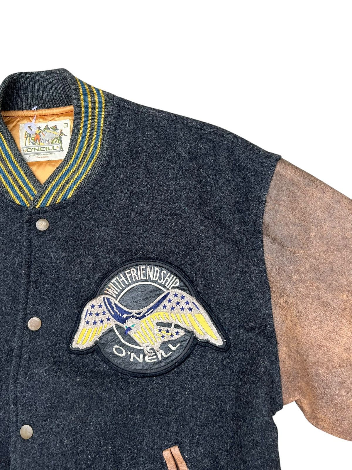 O'Neill Vintage 90s O’Neill Sun Shower Wool Leather Varsity Jacket Size US L / EU 52-54 / 3 - 8 Thumbnail